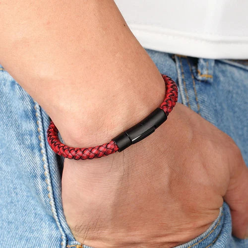 Pulseira Masculina Simple Couro Legítimo Trança - TudoAqui Store